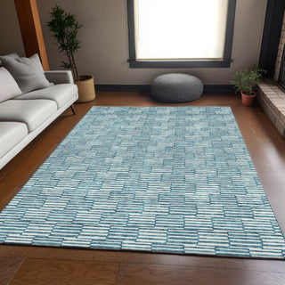 Piper Looms Mayfield Lines AMF918 Teal Machine Washable Area Rug Lifestyle Image Feature