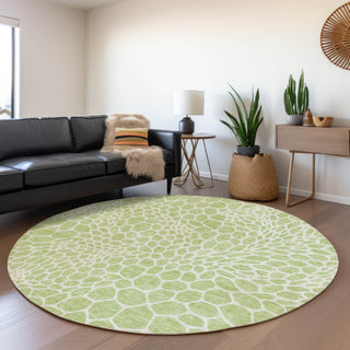 Piper Looms Mayfield Geometric AMF919 Aloe Machine Washable Area Rug Round Lifestyle Image Feature