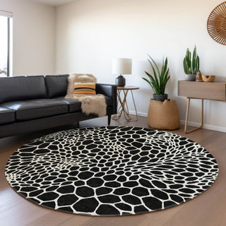 Piper Looms Mayfield Geometric AMF919 Black Machine Washable Area Rug Round Lifestyle Image Feature