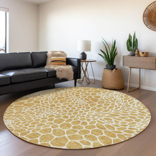 Piper Looms Mayfield Geometric AMF919 Gold Machine Washable Area Rug Round Lifestyle Image Feature