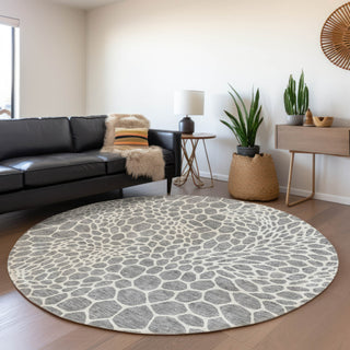 Piper Looms Mayfield Geometric AMF919 Gray Machine Washable Area Rug Round Lifestyle Image Feature