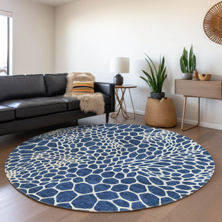 Piper Looms Mayfield Geometric AMF919 Navy Machine Washable Area Rug Round Lifestyle Image Feature