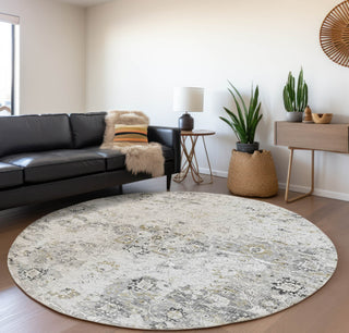 Piper Looms Mayfield Ornate AMF92 Dove Machine Washable Area Rug Round Lifestyle Image Feature