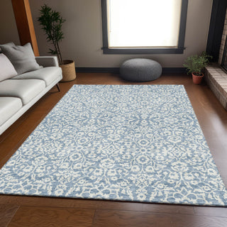 Piper Looms Mayfield Damask AMF920 Denim Machine Washable Area Rug Lifestyle Image Feature