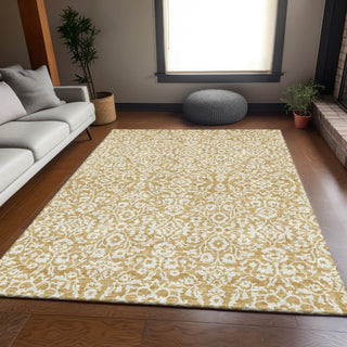 Piper Looms Mayfield Damask AMF920 Gold Machine Washable Area Rug Lifestyle Image Feature