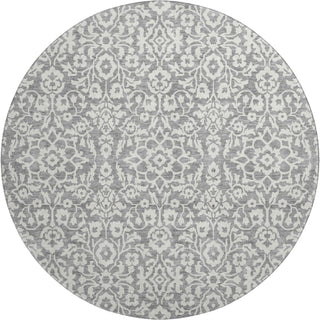 Piper Looms Mayfield Damask AMF920 Gray Machine Washable Area Rug Round Main Image