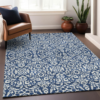 Piper Looms Mayfield Damask AMF920 Navy Machine Washable Area Rug Lifestyle Image Feature
