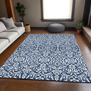 Piper Looms Mayfield Damask AMF920 Navy Machine Washable Area Rug Lifestyle Image Feature