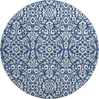 Piper Looms Mayfield Damask AMF920 Navy Machine Washable Area Rug Round Main Image