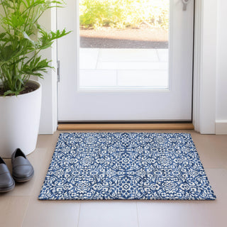 Piper Looms Mayfield Damask AMF920 Navy Machine Washable Area Rug Scatter Lifestyle Image Feature