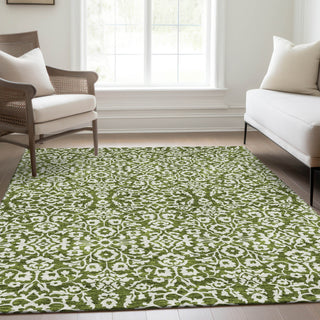 Piper Looms Mayfield Damask AMF920 Olive Machine Washable Area Rug Lifestyle Image Feature