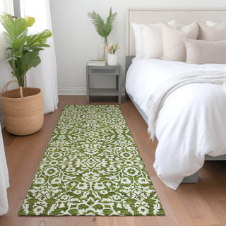 Piper Looms Mayfield Damask AMF920 Olive Machine Washable Area Rug Runner Lifestyle Image Feature