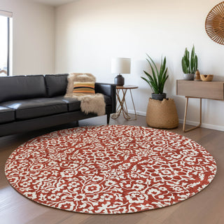 Piper Looms Mayfield Damask AMF920 Red Machine Washable Area Rug Round Lifestyle Image Feature