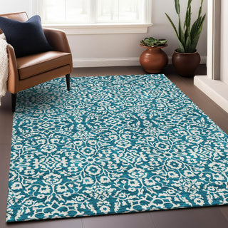 Piper Looms Mayfield Damask AMF920 Teal Machine Washable Area Rug Lifestyle Image Feature