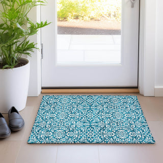 Piper Looms Mayfield Damask AMF920 Teal Machine Washable Area Rug Scatter Lifestyle Image Feature