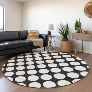Piper Looms Mayfield Circles AMF921 Black Machine Washable Area Rug Round Lifestyle Image Feature