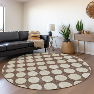 Piper Looms Mayfield Circles AMF921 Brown Machine Washable Area Rug Round Lifestyle Image Feature