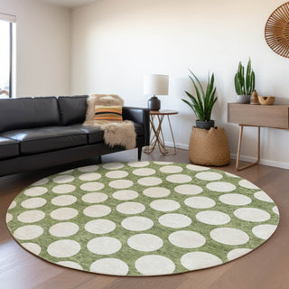Piper Looms Mayfield Circles AMF921 Green Machine Washable Area Rug Round Lifestyle Image Feature