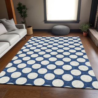 Piper Looms Mayfield Circles AMF921 Navy Machine Washable Area Rug Lifestyle Image Feature
