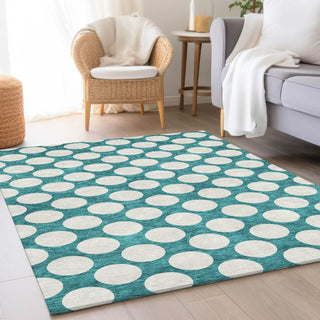 Piper Looms Mayfield Circles AMF921 Teal Machine Washable Area Rug Lifestyle Image Feature