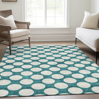 Piper Looms Mayfield Circles AMF921 Teal Machine Washable Area Rug Lifestyle Image Feature