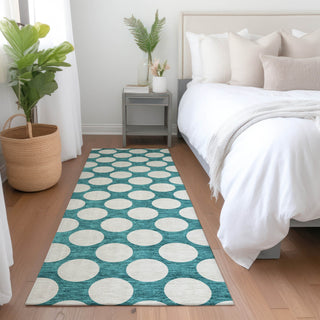 Piper Looms Mayfield Circles AMF921 Teal Machine Washable Area Rug Runner Lifestyle Image Feature