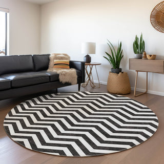 Piper Looms Mayfield Chevron AMF922 Black Machine Washable Area Rug Round Lifestyle Image Feature