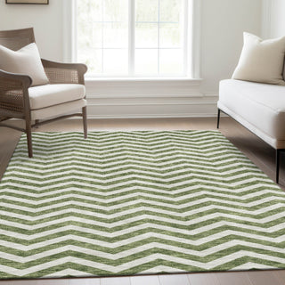 Piper Looms Mayfield Chevron AMF922 Green Machine Washable Area Rug Lifestyle Image Feature