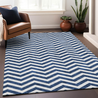 Piper Looms Mayfield Chevron AMF922 Navy Machine Washable Area Rug Lifestyle Image Feature