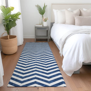 Piper Looms Mayfield Chevron AMF922 Navy Machine Washable Area Rug Runner Lifestyle Image Feature