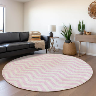 Piper Looms Mayfield Chevron AMF922 Pink Machine Washable Area Rug Round Lifestyle Image Feature