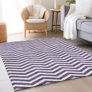 Piper Looms Mayfield Chevron AMF922 Purple Machine Washable Area Rug Lifestyle Image Feature