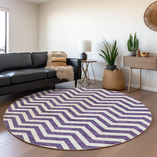 Piper Looms Mayfield Chevron AMF922 Purple Machine Washable Area Rug Round Lifestyle Image Feature
