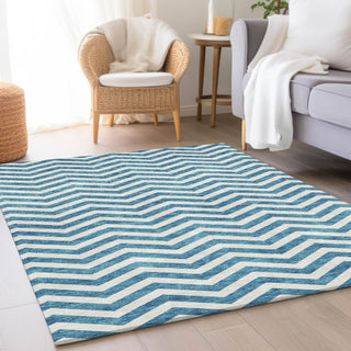 Piper Looms Mayfield Chevron AMF922 Teal Machine Washable Area Rug Lifestyle Image Feature
