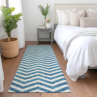 Piper Looms Mayfield Chevron AMF922 Teal Machine Washable Area Rug Runner Lifestyle Image Feature