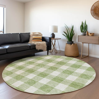 Piper Looms Mayfield Plaid AMF923 Aloe Machine Washable Area Rug Round Lifestyle Image Feature