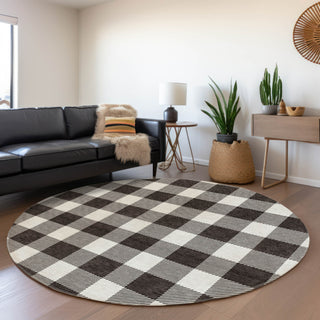 Piper Looms Mayfield Plaid AMF923 Black Machine Washable Area Rug Round Lifestyle Image Feature