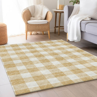 Piper Looms Mayfield Plaid AMF923 Gold Machine Washable Area Rug Lifestyle Image Feature