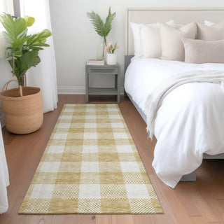 Piper Looms Mayfield Plaid AMF923 Gold Machine Washable Area Rug Runner Lifestyle Image Feature