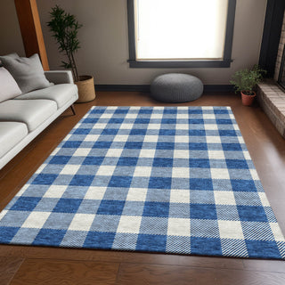 Piper Looms Mayfield Plaid AMF923 Navy Machine Washable Area Rug Lifestyle Image Feature