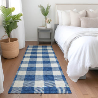 Piper Looms Mayfield Plaid AMF923 Navy Machine Washable Area Rug Runner Lifestyle Image Feature