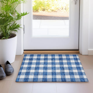 Piper Looms Mayfield Plaid AMF923 Navy Machine Washable Area Rug Scatter Lifestyle Image Feature