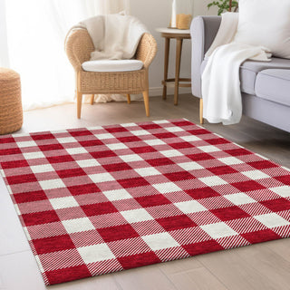 Piper Looms Mayfield Plaid AMF923 Red Machine Washable Area Rug Lifestyle Image Feature
