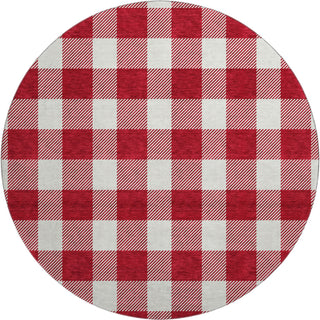 Piper Looms Mayfield Plaid AMF923 Red Machine Washable Area Rug Round Main Image