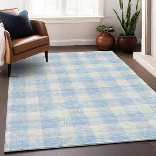 Piper Looms Mayfield Plaid AMF923 Sky Machine Washable Area Rug Lifestyle Image Feature