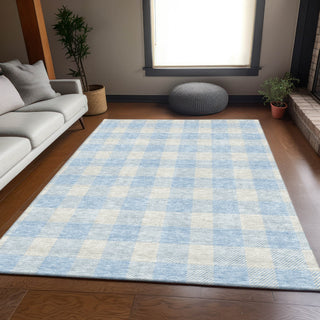 Piper Looms Mayfield Plaid AMF923 Sky Machine Washable Area Rug Lifestyle Image Feature