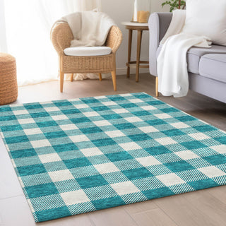 Piper Looms Mayfield Plaid AMF923 Teal Machine Washable Area Rug Lifestyle Image Feature