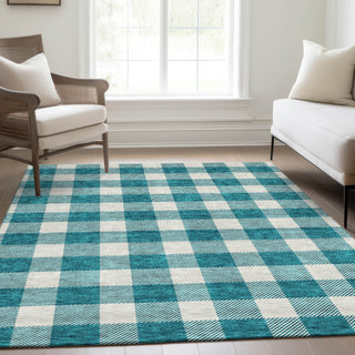 Piper Looms Mayfield Plaid AMF923 Teal Machine Washable Area Rug Lifestyle Image Feature