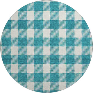 Piper Looms Mayfield Plaid AMF923 Teal Machine Washable Area Rug Round Main Image