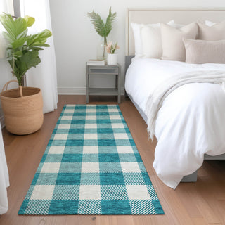 Piper Looms Mayfield Plaid AMF923 Teal Machine Washable Area Rug Runner Lifestyle Image Feature